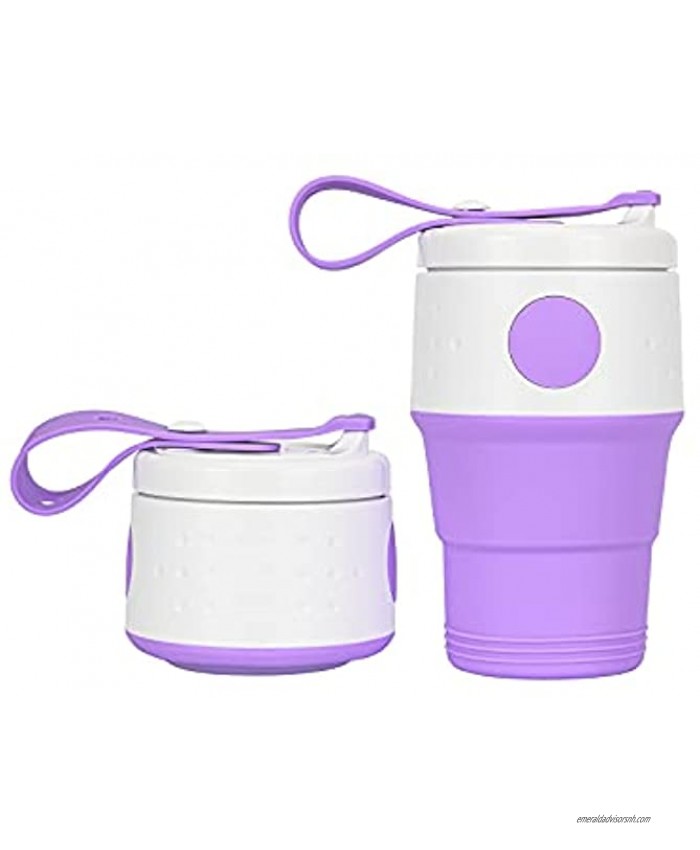 Collapsible Silicone Travel Cup with Lip，Foodgrade Foldable Camping Mug,Portable Sili Pint Coffee Cup,Violet,13.9 fl.oz