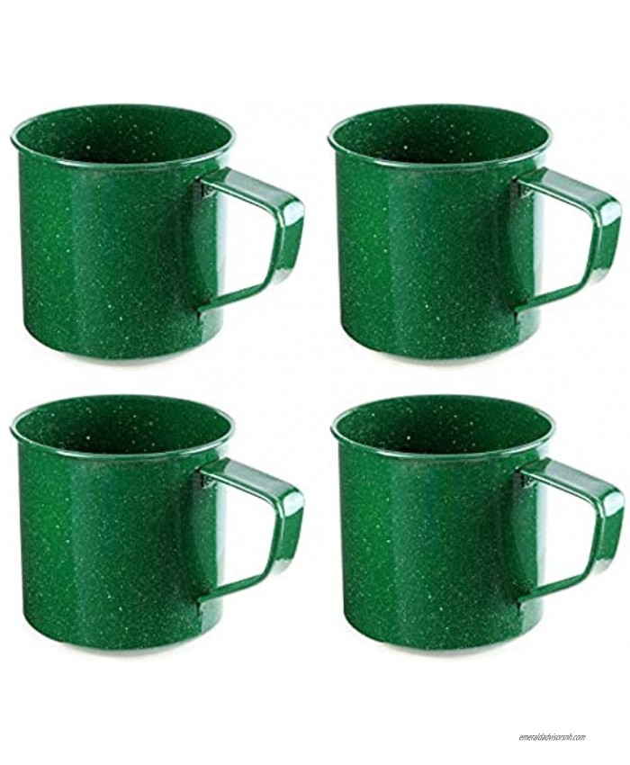 Darware Enamel Camping Coffee Mugs Set of 4 16oz Green; Metal Cups for Hiking Travel Fishing Picnics Hunting and Outdoor Use; Lightweight and Portable