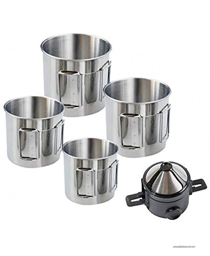 Foldable Handle Camping Cups Pots with folding arms coffee filter stainless steel camping mugs folding cups portable drinking soup cups with for camping hiking Backpacking Stainless Steel 5 PCS