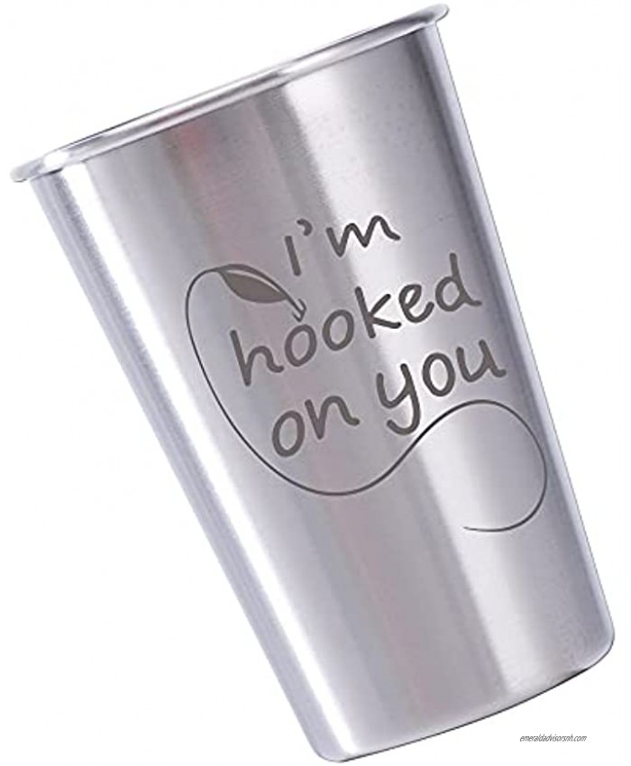 I'd Hooked on you Funny Stainless Steel Camping Camper Fishing Pint Cup Gift for Outdoorsmen Fishermen Golfers Camping Lover Men PaPa Father,Boyfriend,Husband Birthday Holiday Gifts