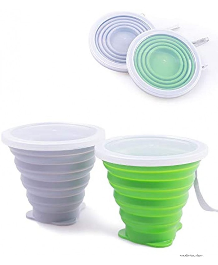 IYYI Silicone Collapsible Travel Cup 9.22oz Folding Camping Cup with Lid Expandable Drinking Cup Set Portable Coffee Cup with Graduated Gray-Green
