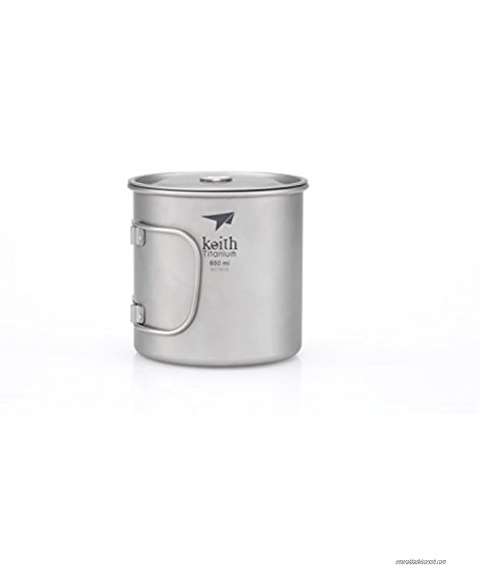 Keith Titanium Ti3208 Single-Wall Mug with Folding Handle and Lid 22 fl oz