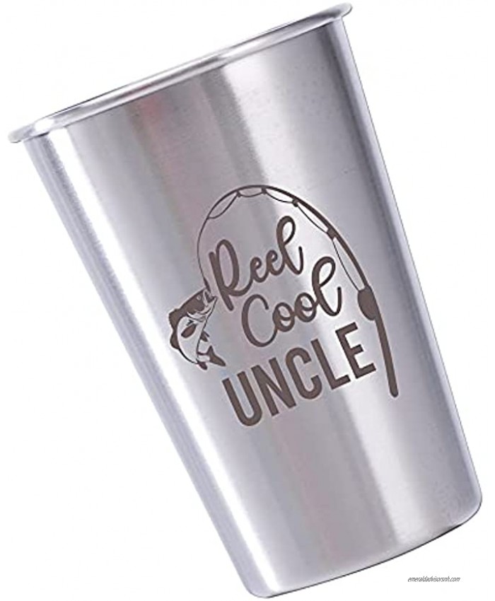 Reel Cool Uncle Funny Stainless Steel Camping Camper Fishing Pint Cup Gift for Outdoorsmen Fishermen Golfers Camping Lover Men Birthday Holiday Gifts