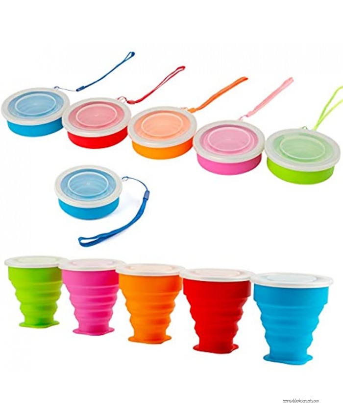 Silicone Collapsible Cup,Cack Packing Collapsible Cup 5 Piece Collapsible Cup With Lid Collapsible Cups For Camping BPA Free Portable Folding Travel Cup Expandable Drinking Cup