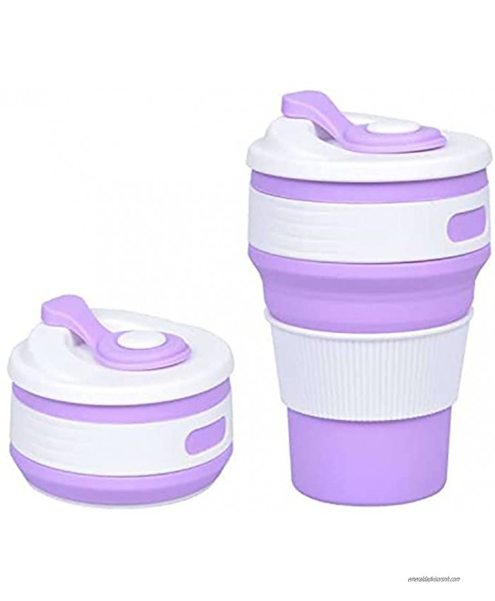 SKYXINGMAI Collapsible Cup Silicone Folding Cup Mug Sport bottle with Lids Coffee Cup | Pocket Size Travel Cup,Portable Camping Cup with Lids Food Grade Mugs Set for Outdoor Drinking Purple