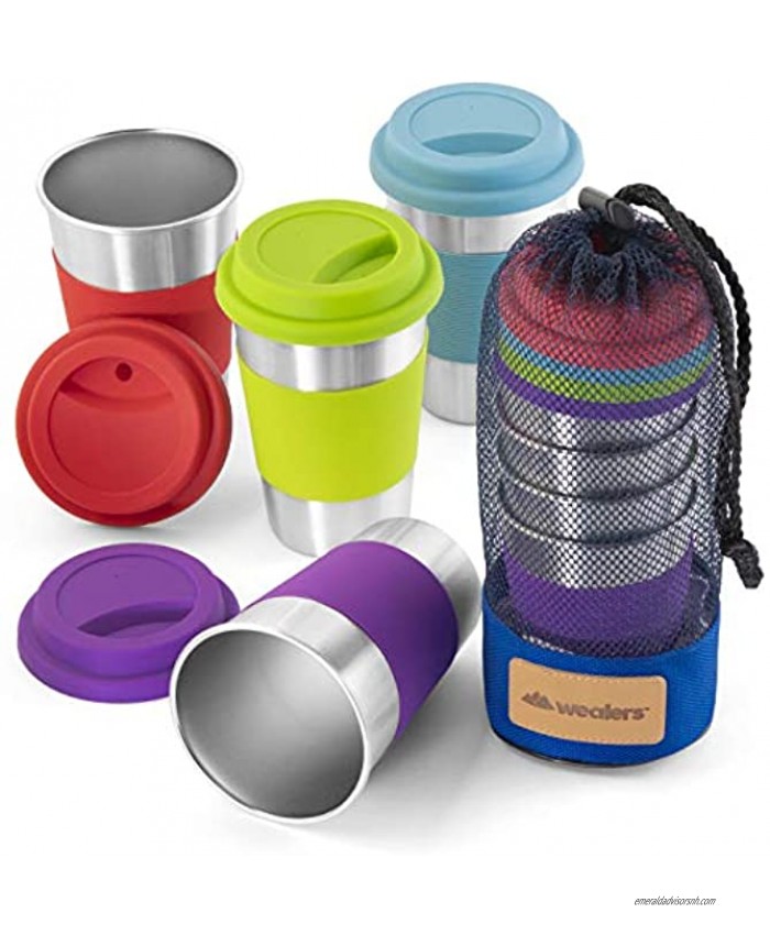 Stainless Steel Cup Tumbler Set Cold Drink Cups Good for Drinking Beer Water & Soft Drinks Comes with Blue Mesh Carry Bag for Camping Backpacking Picnic Outdoors
