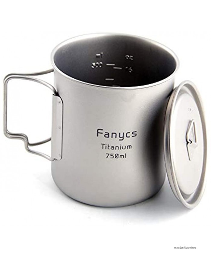 Titanium Cup Camping Mug Coffee Water Cup Foldable Handle Travel Hanging Pot with Lid 750ML by FANYCS