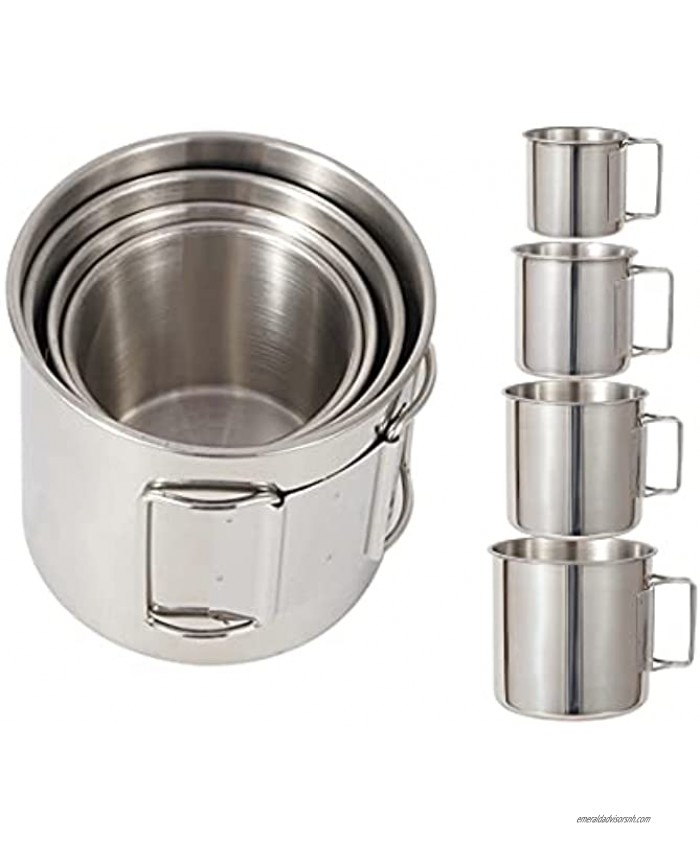 ZUZU Babe Camping Campfire Mug with Handle Folding Big Stainless Steel Canteen Cup 4 Piece Set Backpacking Gear for Hiking Hunting Fishing and Survival Adventure.