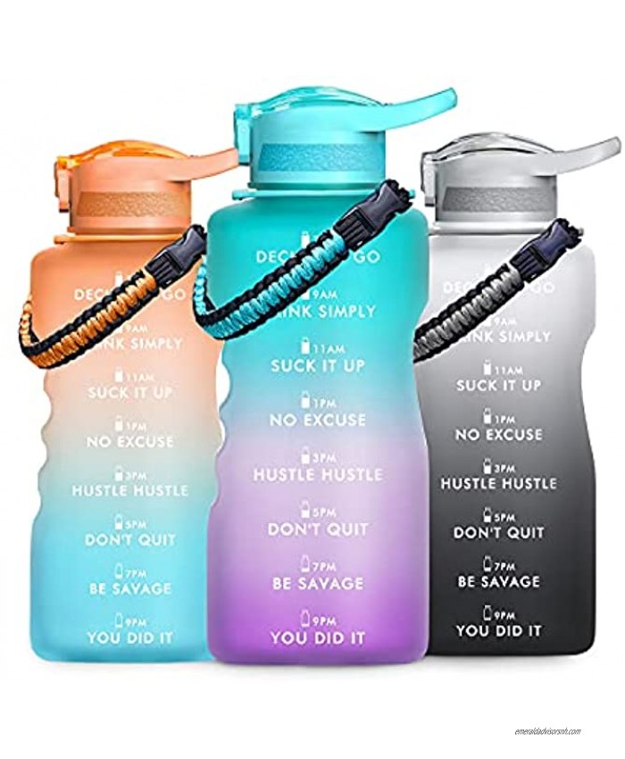 AOYATEC Half Gallon 64oz Motivational Water Bottle with Time Marker & Straw,Leakproof Tritan BPA Free Water Jug for Fitness,Gym and Outdoor Sports Purple