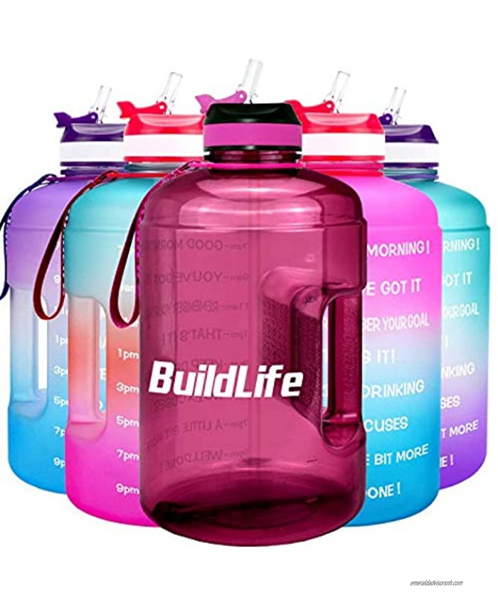 BuildLife Gallon Motivational Water Bottle Wide Mouth with Straw & Time Marked to Drink More Daily BPA Free Reusable Gym Sports Outdoor Large128OZ 73OZ Capacity