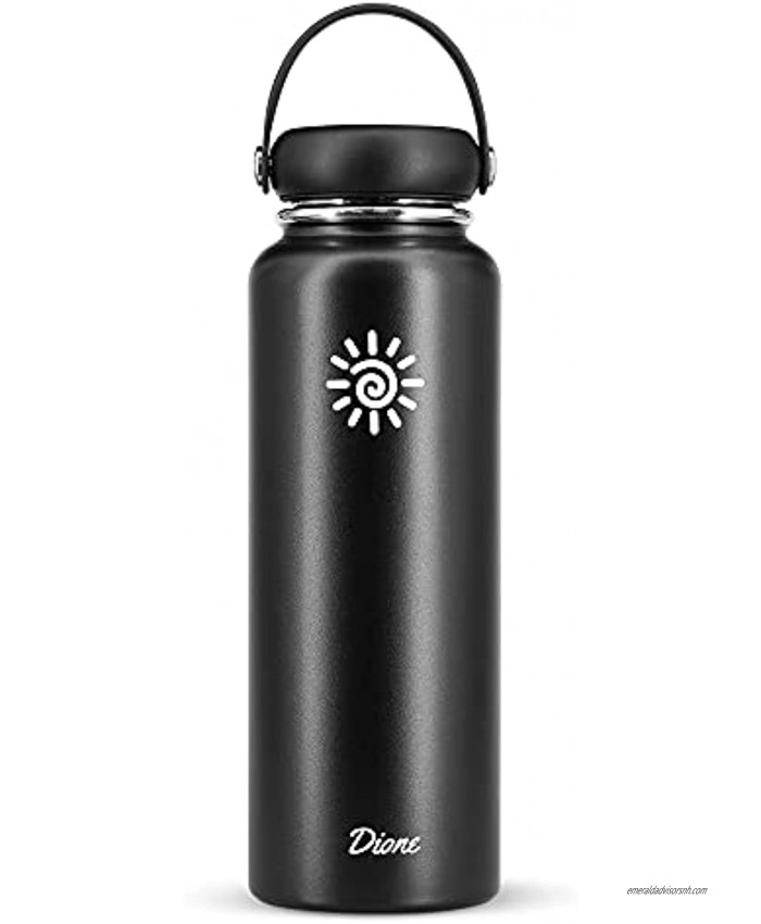 Dione Water Bottle 40 oz. Flask Double Wall Stainless Steel & Vacuum Insulated Black Sport Hydro Container for Home Office School Outdoor Camping Standard Mouth Leak Proof BPA Free Cap