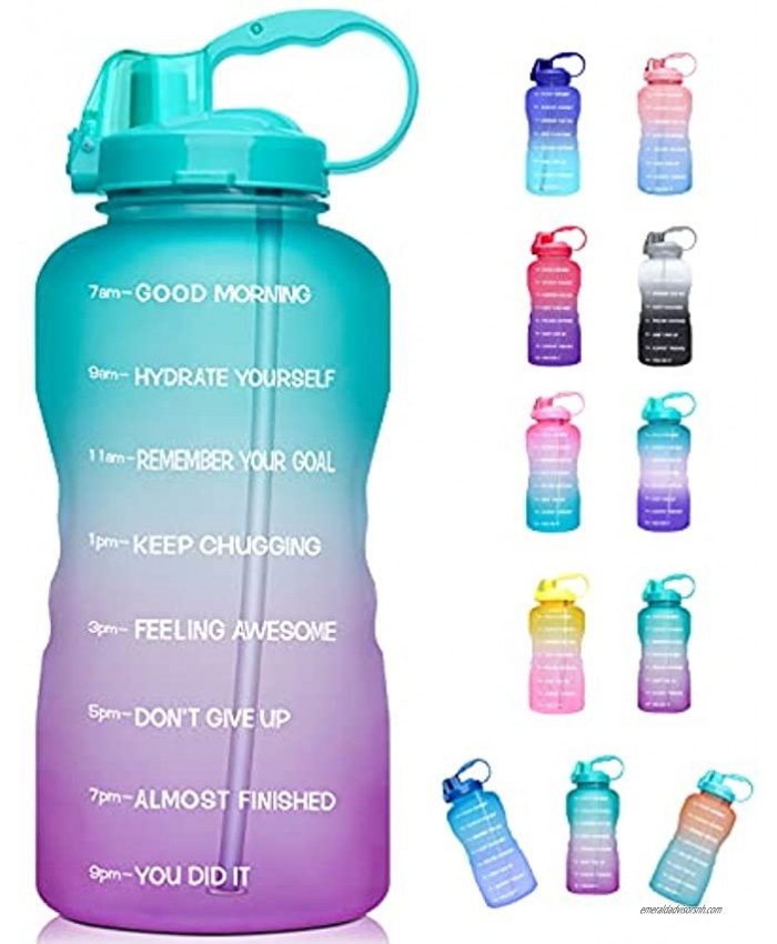 Giotto Large 1 Gallon 128oz When Full Motivational Water Bottle with Time Marker & Straw Leakproof Tritan BPA Free for Fitness Gym and Outdoor Sports