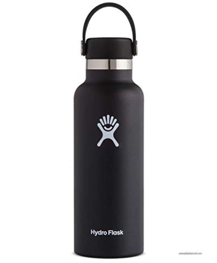 Hydro Flask 18 oz. Water Bottle Stainless Steel Reusable Vacuum Insulated with Standard Mouth Flex Lid  BLACK
