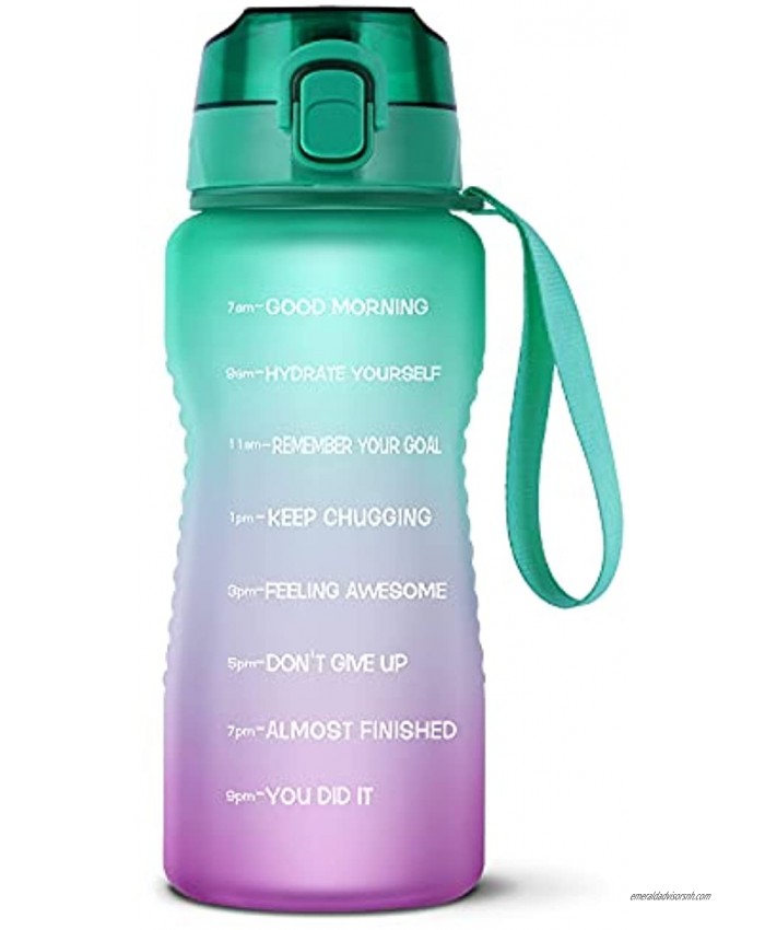 Luckea Large Half Gallon  64OZ Motivational Water Bottle with Straw Leakproof Tritan BPA Free Fitness Sports Water Jug with Time Marker Ensure You Drink Enough Water Daily