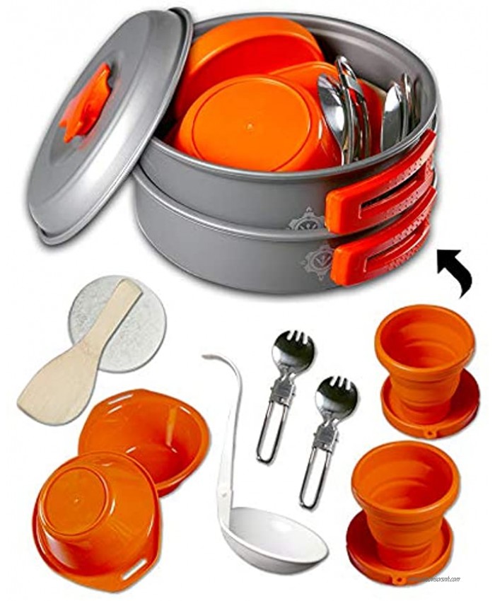 gear4U Camping Cookware Kits BPA-Free Non-Stick Anodized Aluminum Mess Kits Complete Lightweight Mini Folding Pot Kits with Utensils for Camping Hiking Backpacking and Survival Cooking