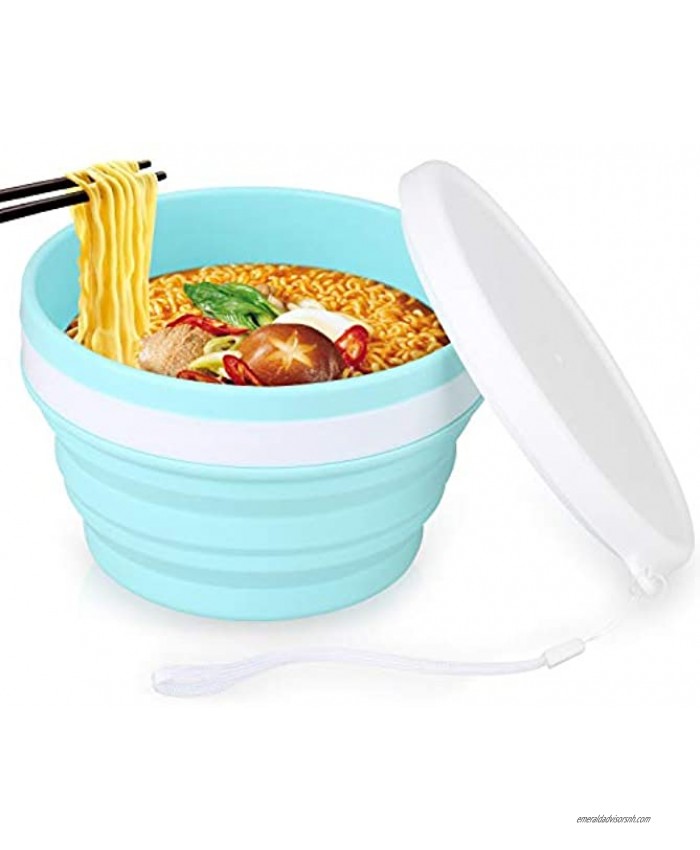 GBP Camping Collapsible Bowl Travel Bowl with Lid Silicone Folding Bowl Without BPA for Outdoor Camping Picnic,Expansion into Food Storage Box Leakproof and Environmental Protection，Blue…