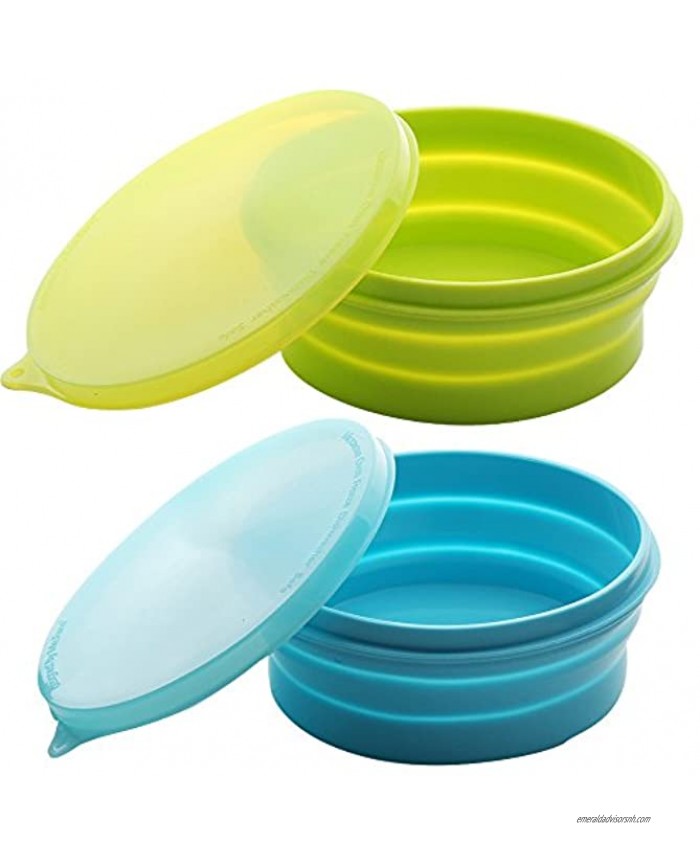 ME.FAN Silicone Collapsible Bowls Silicone Folding Travel Bowl with Lids Expandable Food Storage Containers Set Portable [27oz]