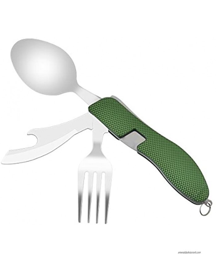 Camping Utensil Set 4-In-1 Multi-function Detachable Stainless Steel Knife Pocket Camping Spoon Knife Fork Military Green