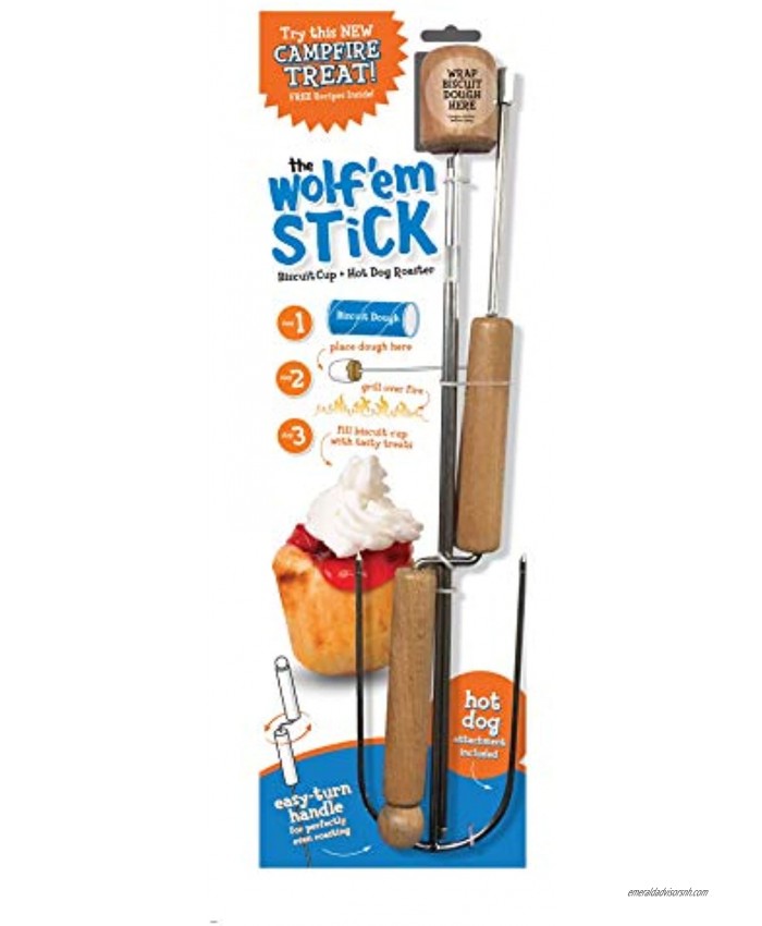 Wolf'em Marshmallow Roasting Stick with 2 Attachments Campfire Pie S'More and Hot Dog BBQ Roaster with Easy Spin Handles