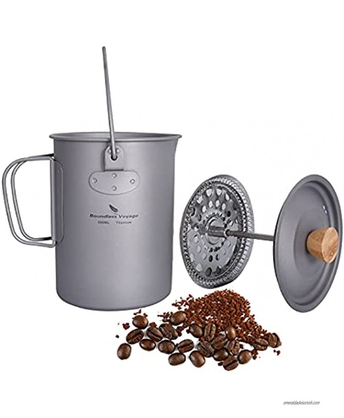 Boundless Voyage Titanium Coffee Cup with French Press Device Filter Tea Pot Mug for Camping Backpacking Home Use 750ML 900ML