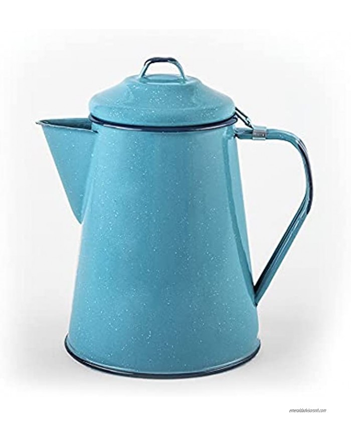 Cinsa Enamelware Coffee Pot Turquoise Color 8 Cups Camping Essentials Hot Water for Coffee and Tea Light and Resistant