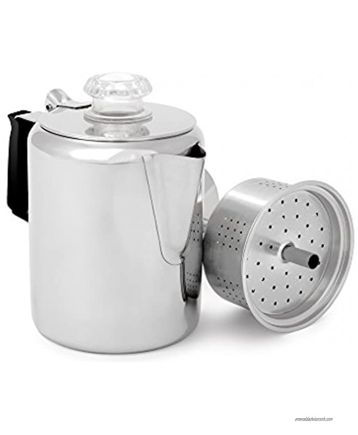 GSI Outdoors Glacier Stainless Steel Percolator Coffee Pot with Silicone Handle for Camping and Backpacking | For Individuals and Groups