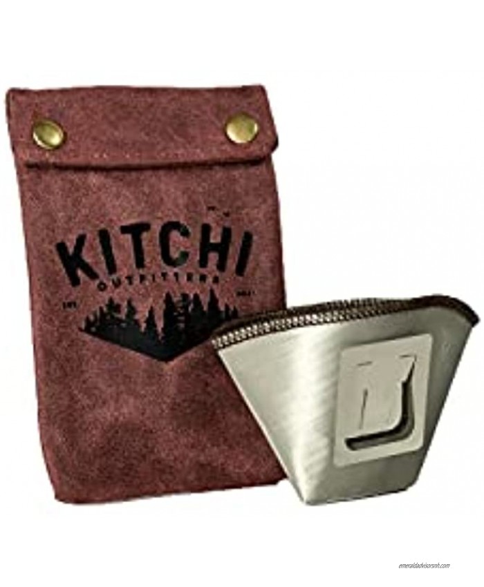 Kitchi Outfitters Lightweight Stainless Camping Backpacking and Hiking Pour Over Coffee Dripper with Maroon Canvas Storage Pouch