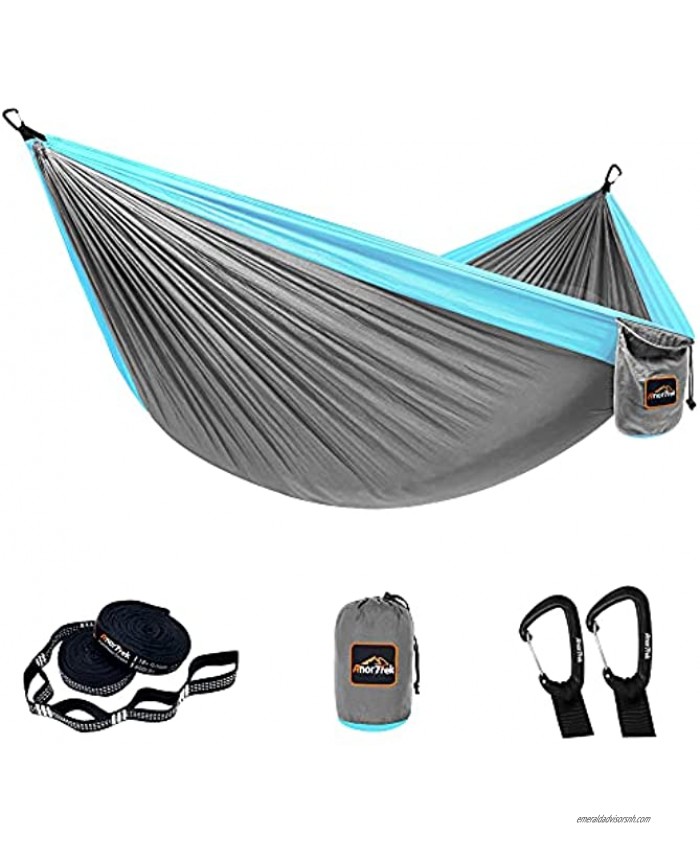 Camping Hammock AnorTrek Lightweight Portable Single & Double Hammock with Tree Straps [10 FT 18+1 Loops] Parachute Hammock for Camping Hiking Garden
