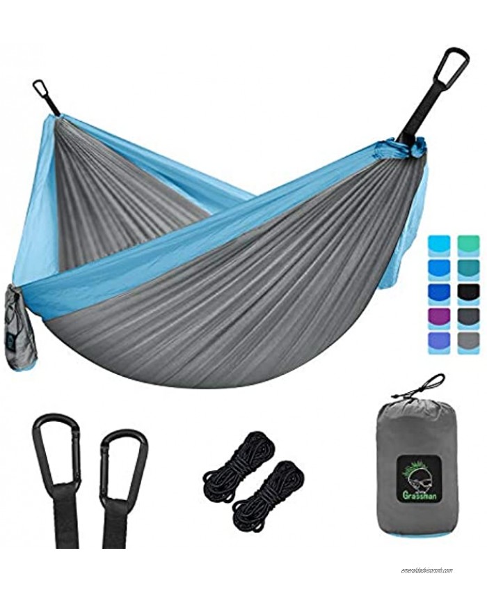Grassman Camping Hammock Double Portable Hammock with Tree Straps Lightweight Nylon Parachute Hammocks Camping Accessories Gear for Indoor Outdoor Backpacking Travel,Hiking Beach