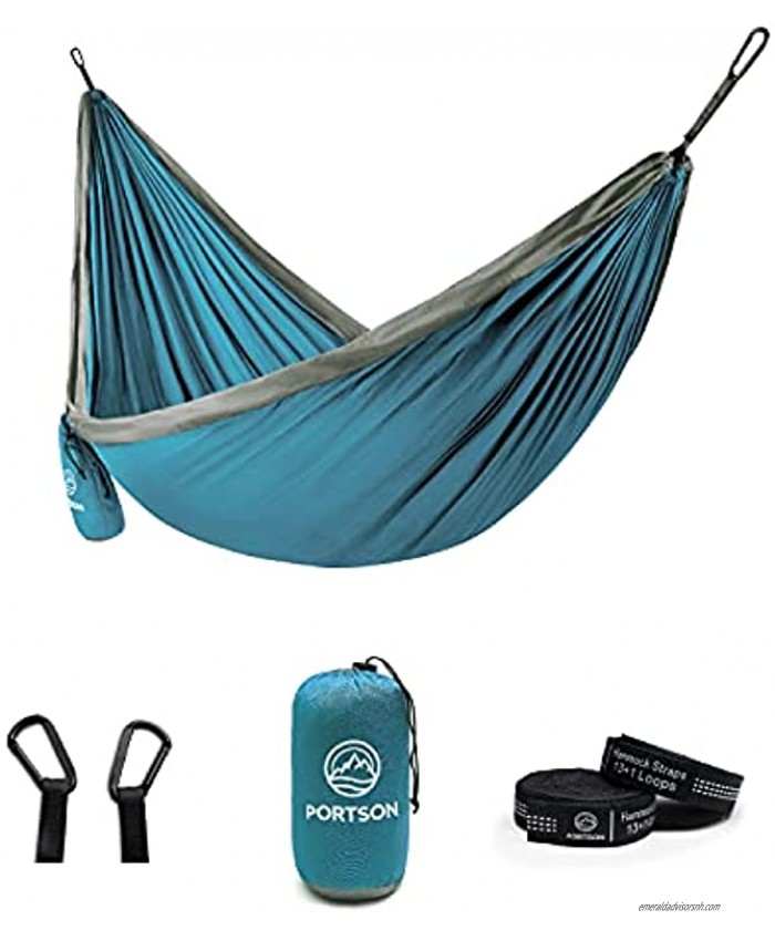 Portson Double Hammock with Tree Friendly Straps Camping Travel Hiking Backpacking USA Brand