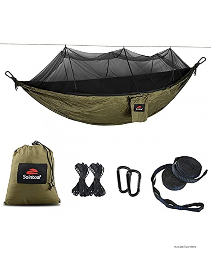 SOINTOSF Lightweight Double Camping Hammock with Mosquito Bug Net Hammock Lightweight Portable Parachute Nylon Hammock for Camping,Backpacking,Survival,Travel Beach Backyard Patio.