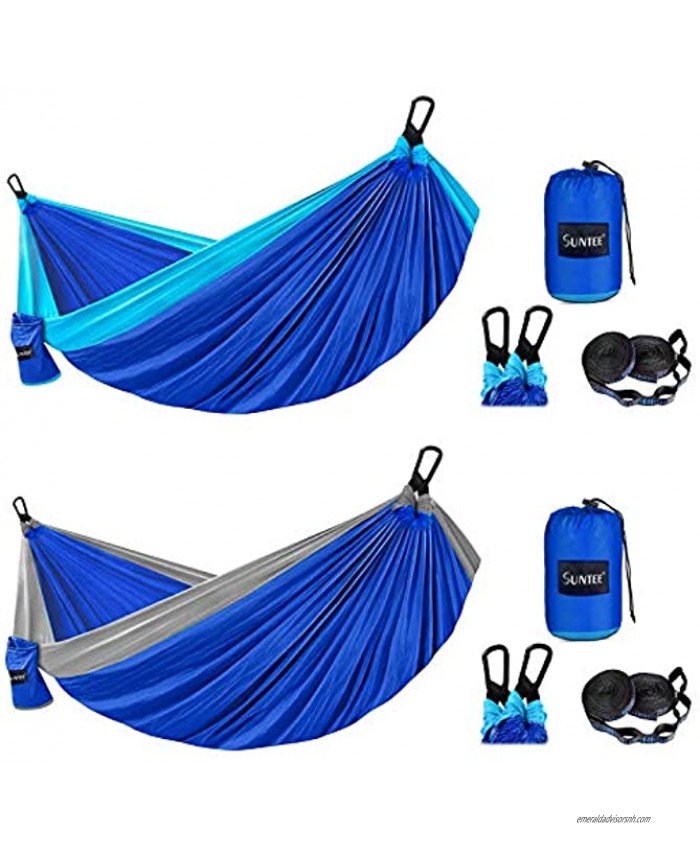 Suntee 2 Pack Camping Hammock Double & Single Lightweight Nylon Parachute Hammocks with Tree Straps Indoor Outdoor Portable Hammock for Survival Camping Travel Hiking Beach and Backyard
