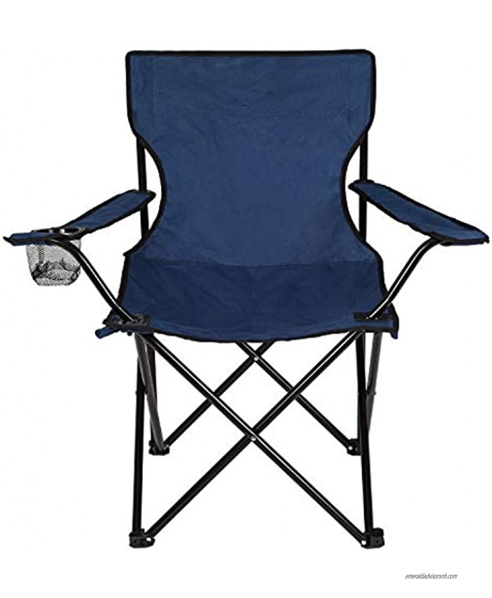 DeveSouth Outdoor Camping Chair Padded Quad Rod Arm Chair Collapsible Steel Frame Portable Foldable Wide Back Chair with Cup Holder Lightweight Backpacking for Beach Supports 300 lbs Navy Blue