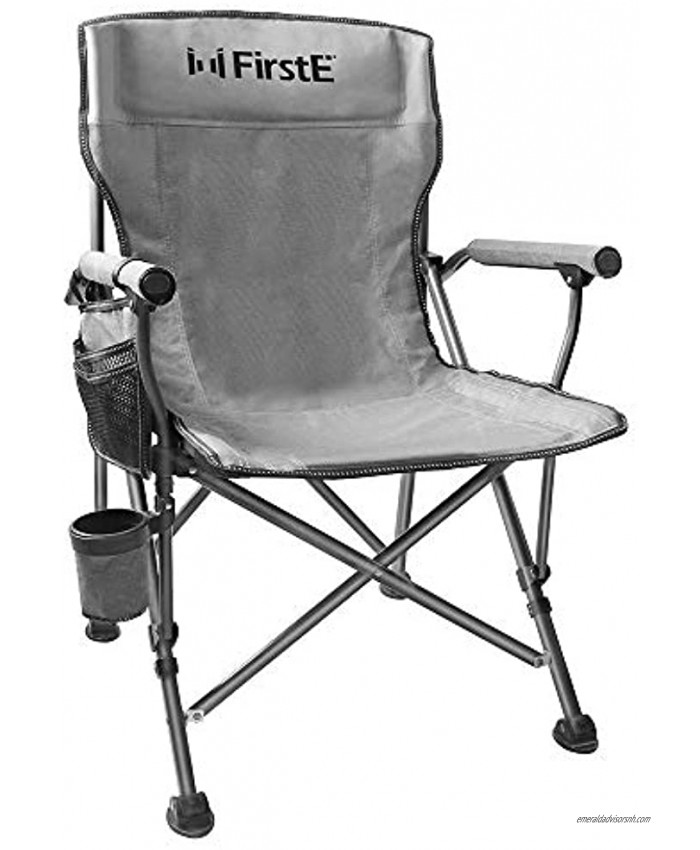 FirstE Portable Camping Chair Durable Foldable Chair Heavy Duty Lawn Chair with Soft Foam Pad Cup Holder and Side Pocket Outdoor Chair for Camping Beach Fishing Lawn Picnic Support 330lbs