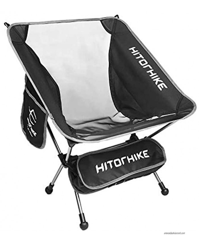 HITORHIKE Camping Chair Breathable Mesh Construction 2 Side Pockets Aluminum Frame Camp Chair with Carry Bag Compact and Lightweight Folding Chair for Backpacking and Camping