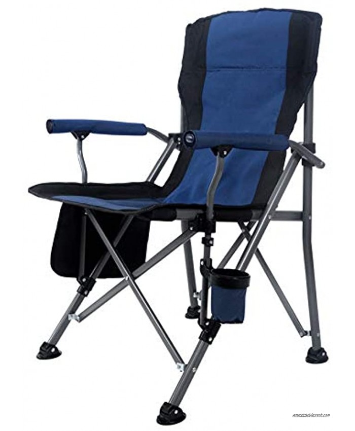 MaiuFun Portable Camping Chair Folding Heavy Duty Quad Outdoor Large Chairs Support 330 lbs High Back Padded Thicken Oxford with Armrests Storage Bag Cup Holder Carry Bag for OutsideBlue