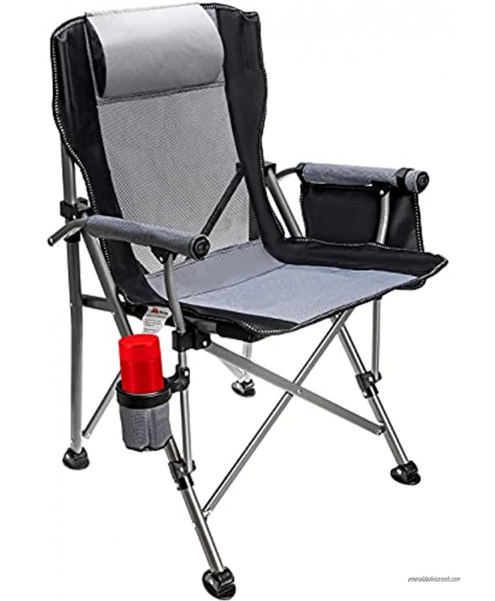 Outdoor Camping Chair Folding Camp Chair Padded Comfort Arm Chair with Large Cup Holders Side Organizer for Outdoor Indoor Camp Patio Fishing Supports 330lbs Cup Not Included