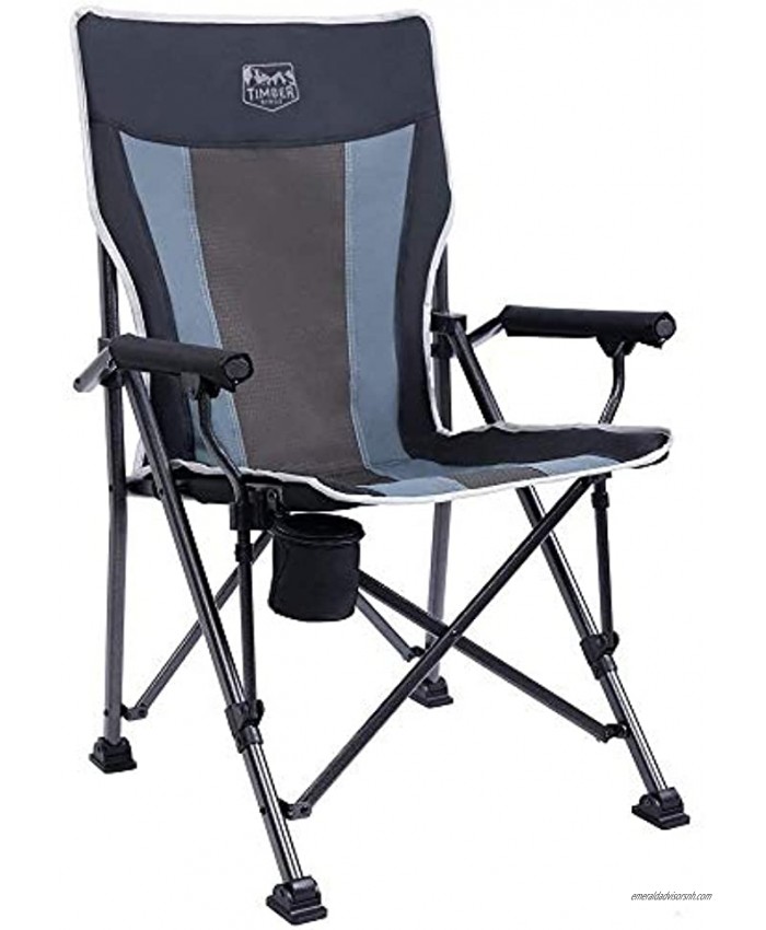 Timber Ridge Camping Chair 400lbs Folding Padded Hard Arm Chair High Back Lawn Chair Ergonomic Heavy Duty with Cup Holder for Camp Fishing Hiking Outdoor Carry Bag Included