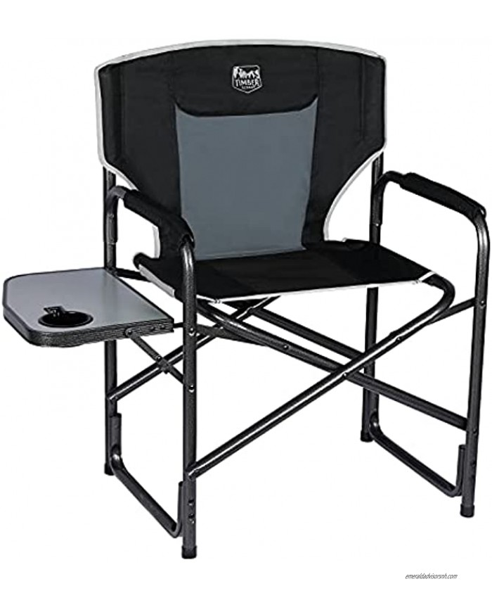 TIMBER RIDGE Director's Chair Folding Aluminum Camping Portable Lightweight Chair Supports 300lbs with Side Table OutdoorBlack