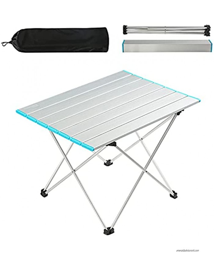 BBAhandware 22x16x16 in Folding Table Portable Medium Camping Table Ultra Light Folding Beach Table Camping with Carrying Bag,Withstands Weights of Up to 55lbs Silver