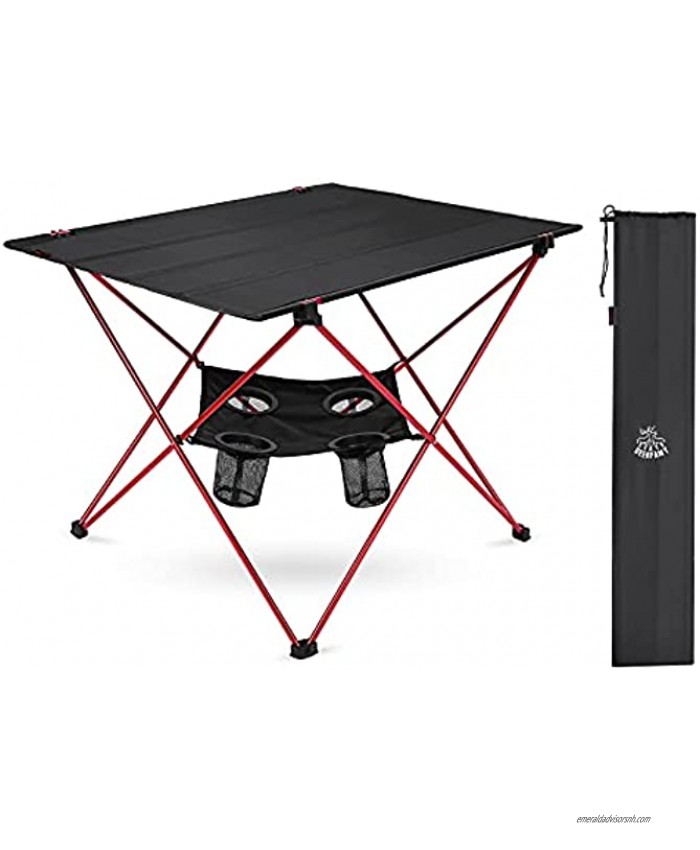 DEERFAMY Foldable Camping Side Tables That Fold up Lightweight 2.5lbs with Carrying Bag & Cup Holders Collapsible for Beach Patio Party Grill Overlanding Tailgate Fishing RV Car Camp