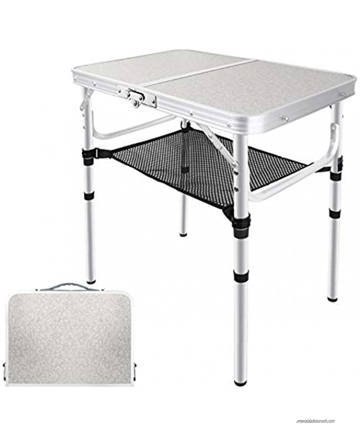 EXCELFU Folding Camping Table with Storage Height Adjustable Portable Foldable Aluminum Camp Table Lightweight Small Folding Table for Outdoor Indoor Camp Picnic Cooking Beach 3 Heights