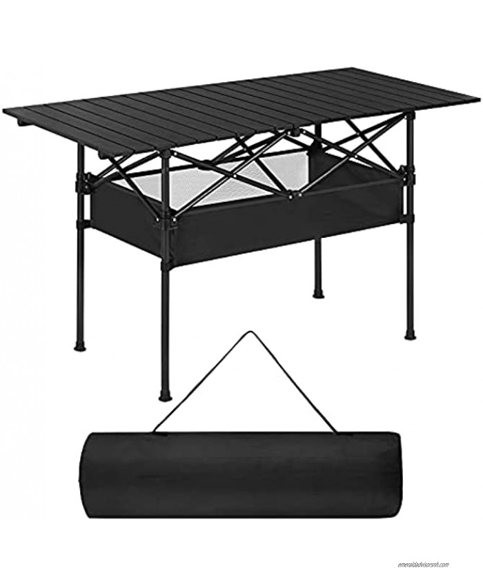 Folding Camping Table Outdoor Folding Table Portable Aluminum Roll-up Table with Mesh Basket & Carrying Bag for Camping Backpacking Picnic BBQ Party