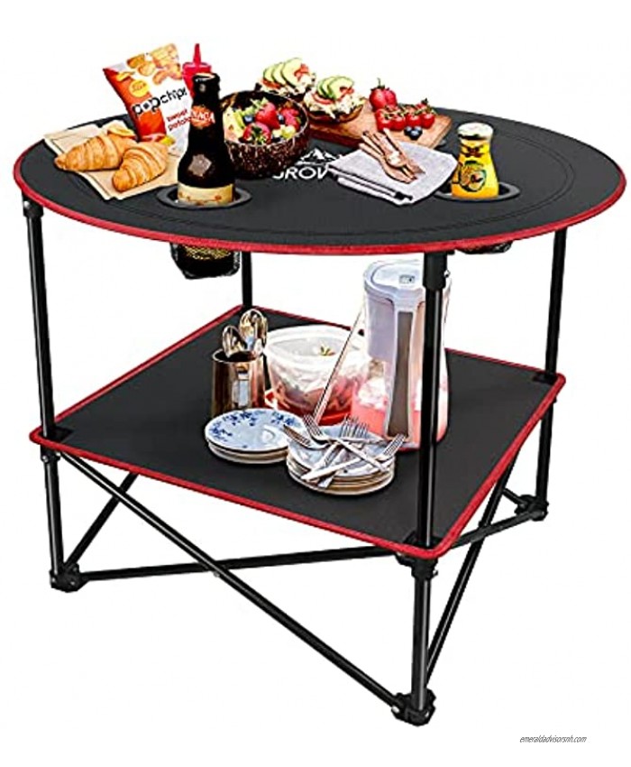 Grovind Portable Canvas Table Camping Tables with 4 Drink Holders and Storage Bag Folding Picnic Tables for Outdoors Beach Camping and Hiking