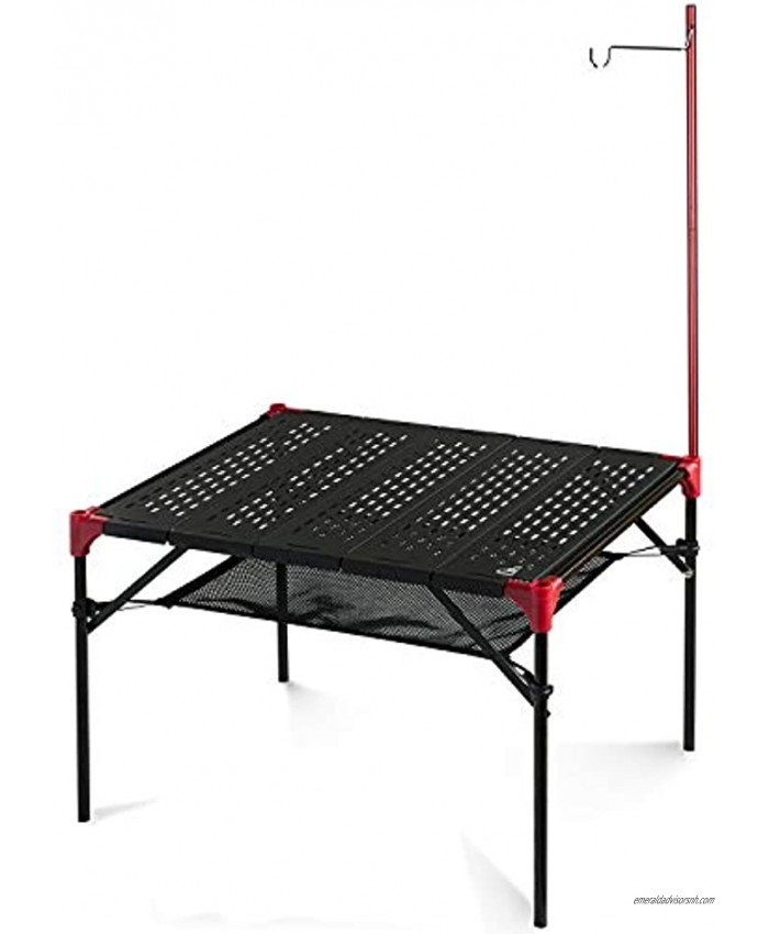 iClimb Extendable Folding Table Large Tabletop Area Ultralight Compact with Hollow Out Tabletop for Camping Backpacking Beach Concert BBQ Party Three Size Black L + Hanger