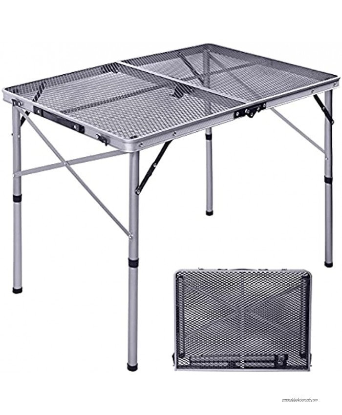Lineslife Folding Grill Table for Camping Portable Lightweight Aluminum Metal Grill Table for Outdoor Cooking BBQ Picnic with Adjustable Heights Legs Silver 36x24 Inches