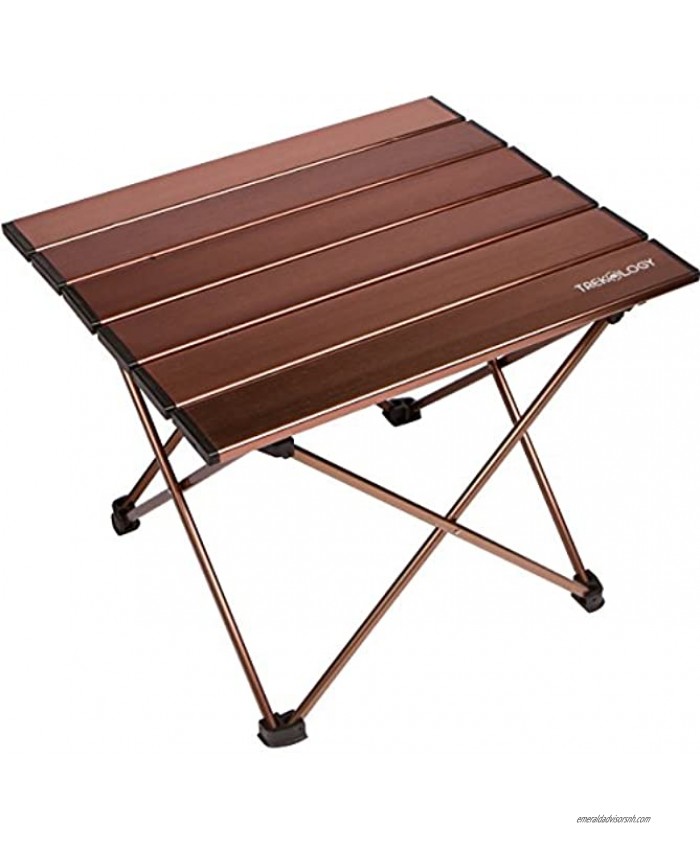 Trekology Portable Camping Side Tables with Aluminum Table Top: Hard-Topped Folding Table in a Bag for Picnic Camp Beach Boat Useful for Dining & Cooking with Burner Easy to Clean