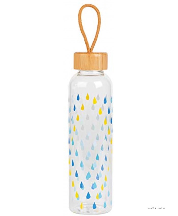 Cambridge Raindrops Water Bottle Borosilicate Glass 550 ml Bamboo Leak-proof Lid Reusable 550ml