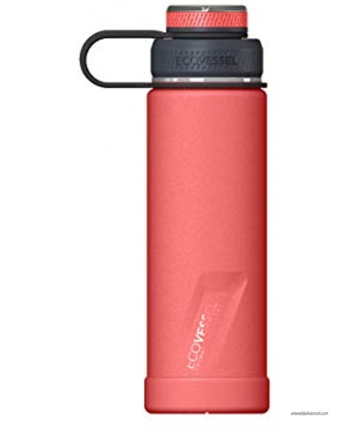 EcoVessel Boulder Vacuum Insulated Water Bottle with Fruit and Ice Strainer 20oz Stainless-Steel Travel Thermos for Hot and Cold Drinks