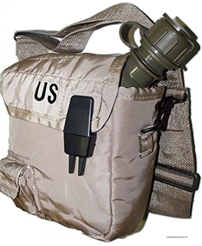New 2 QT Collapsible Water Canteen + Desert Tan Cover Pouch with Sling US Army Military by US Goverment GI USGI